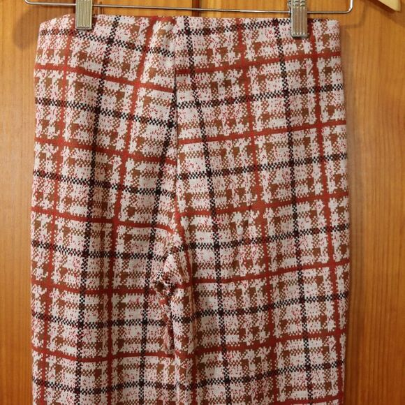 Urban Outfitters Plaid Retro Rose Pink Pull On Flare Pants Fall Bell Bottom NWT - Picture 5 of 13